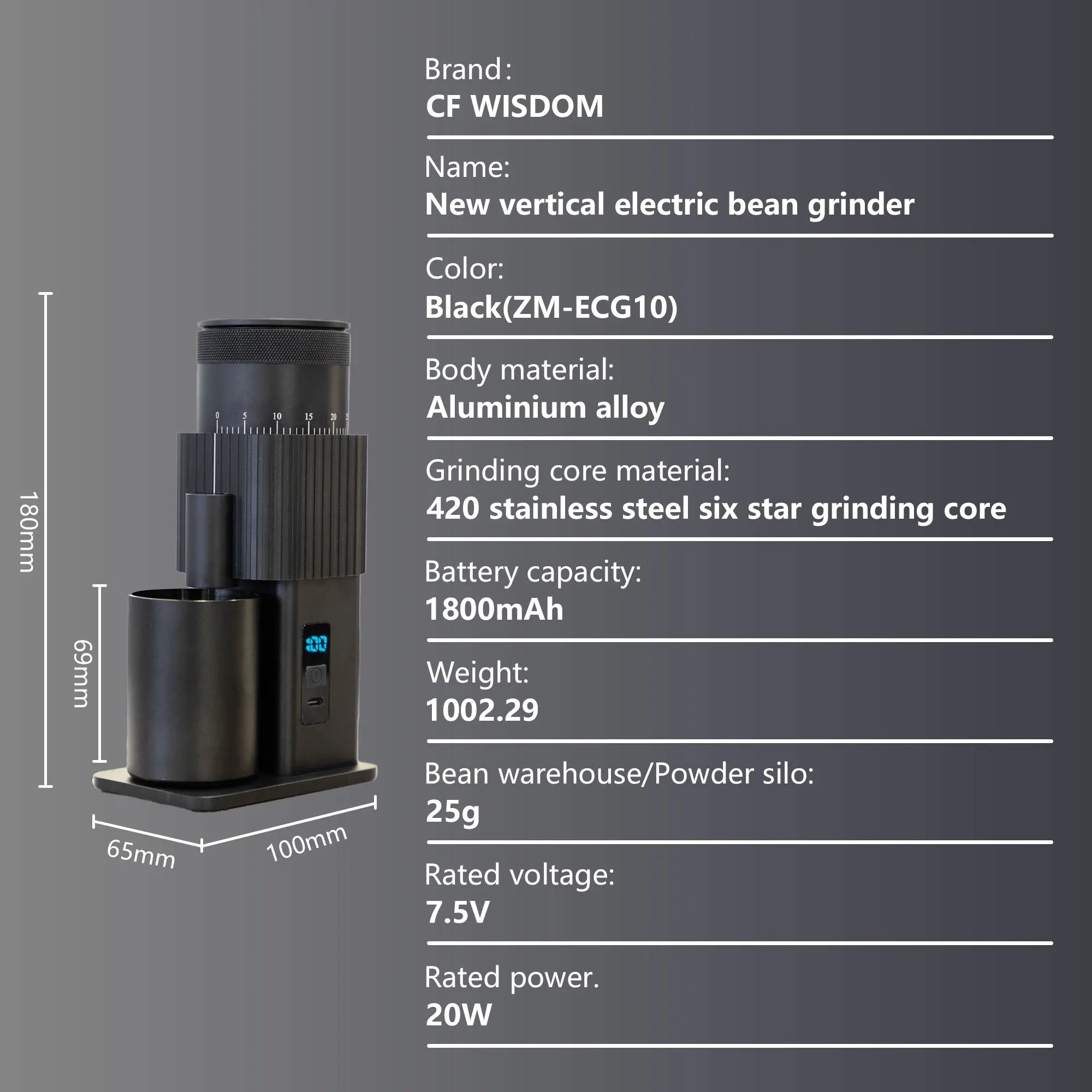 Coffee Grinder Electric Portable Bean USB Rechargeable Burr Mill Home Qme ZM-ECG10