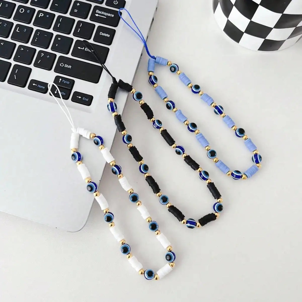 Pearl Smiling Face Evil Eye Phone Charm Qme Three piece set