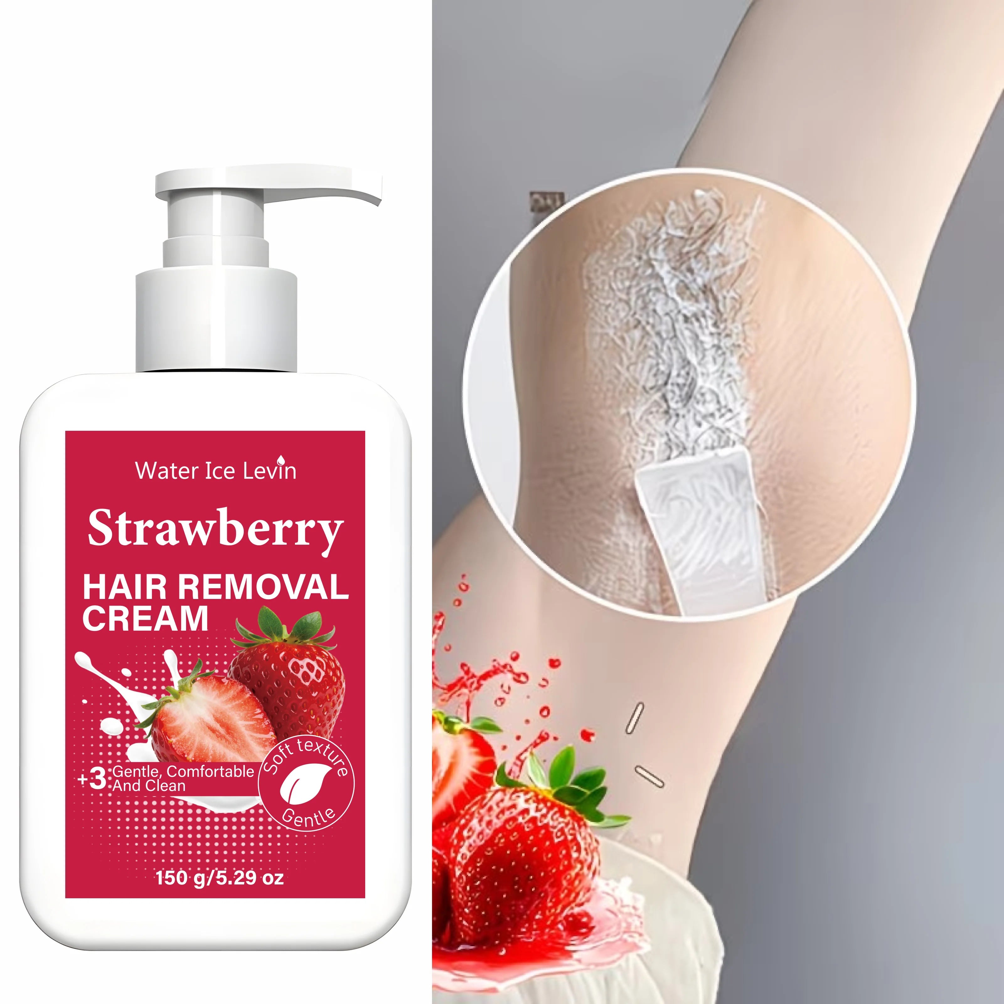Water Ice Levin Strawberry Gentle Hair Removal Cream 150g Hydrating Moisturizing Smooth Skin Comfort Body Depilatory Cream Qme