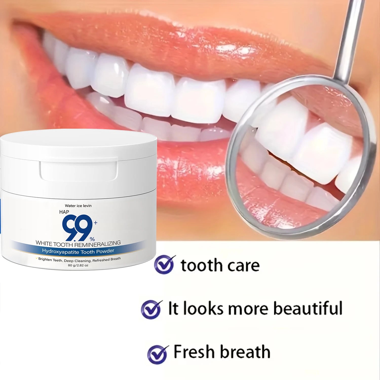 99% HAP Hydroxyapatite Tooth Powder, Remineralizing & Deep Cleaning with Charcoal, Hyaluronic Acid & Collagen for Bright Teeth Qme