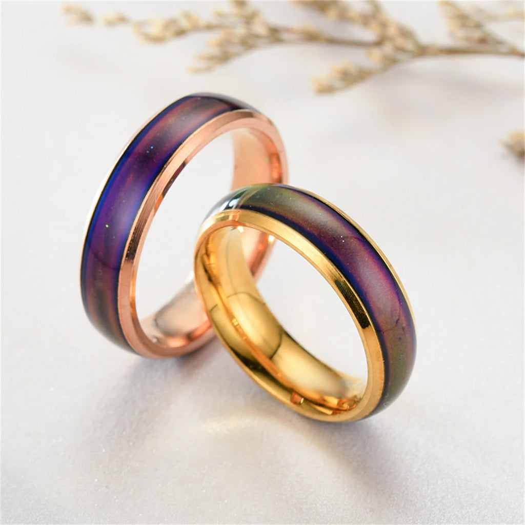 6mm Changing Color Rings Stainless Steel Mood Emotion Feeling Temperature Rings Women Men Couples Glazed Tone Fine Jewelry Gifts Qme