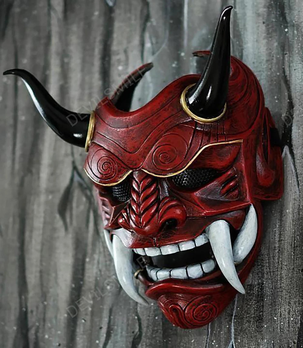 Japanese Hannya Demon Mask Ghost Oni Samurai Noh Kabuki Red Prajna Latex Mask Adult Unisex Halloween Cosplay Props Qme Red