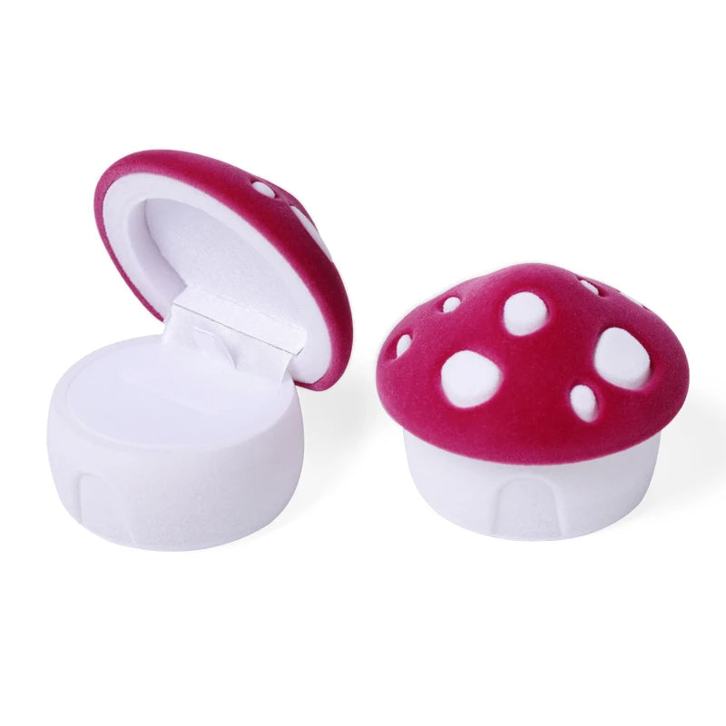 1 Piece Lovely Mushroom Gift Box Holder Velvet Wedding Engagement Ring Box Jewelry Box for Earrings Necklaces Display 2 Colors Qme