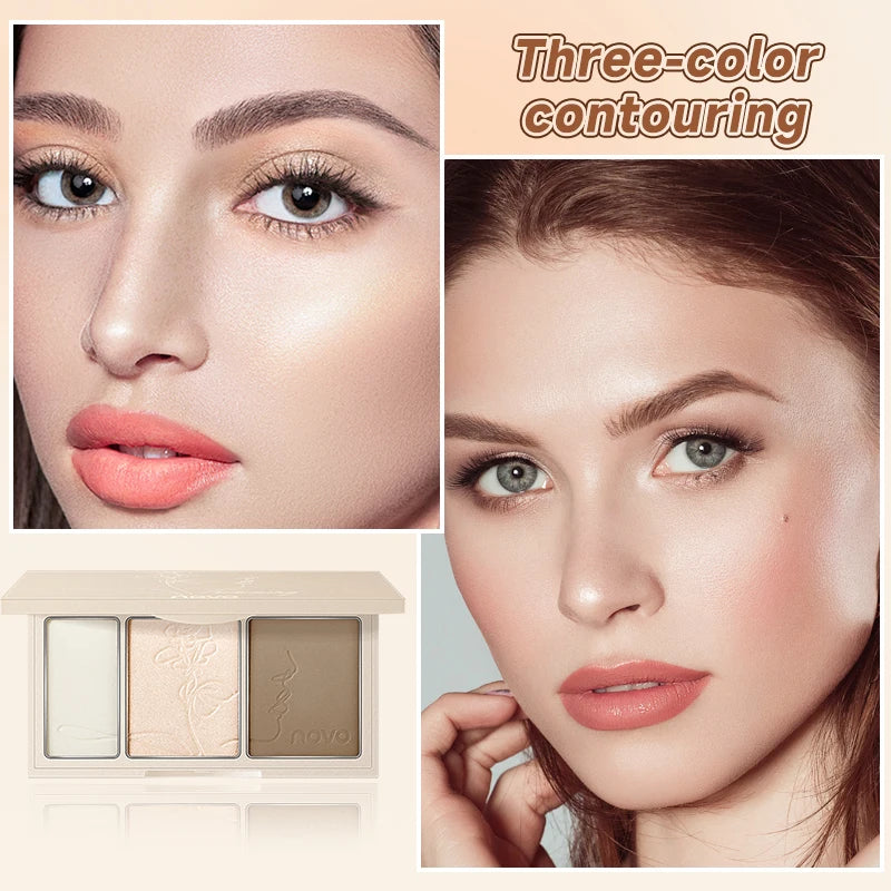 3-In-1 Contouring Powder - Easy To Blend, Highlight And Contour Palette, Ultra-Fine And Long-Lasting, Complexion-Enhancing Shade Qme