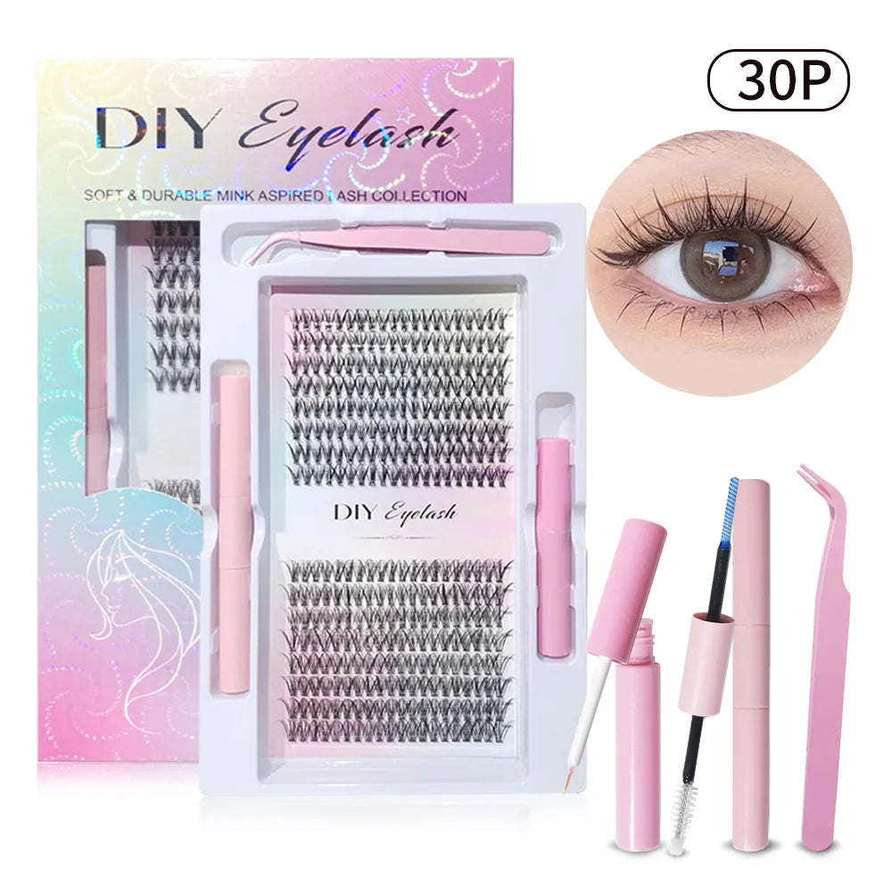 3D DIY Cluster Lash Glue-free Self-adhesive Curling Lengthening Qme 30P