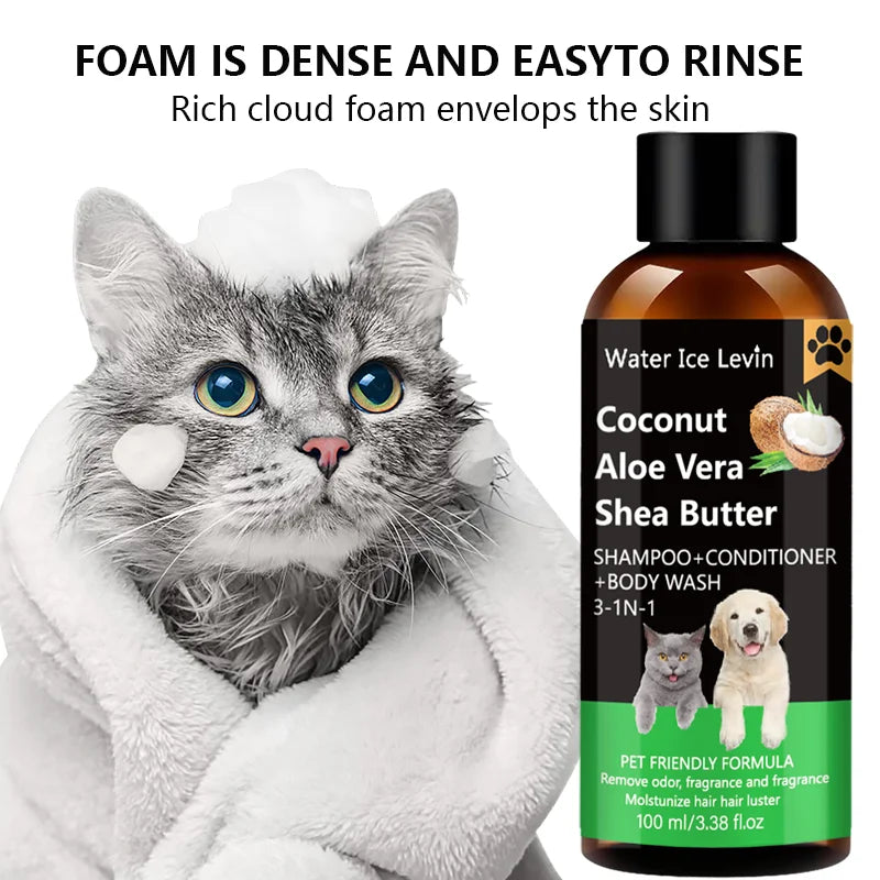 Water Ice Levin 100ml 3 In 1 Pet Wash Mild Deodorize Hydrate Shiny Coat Dog Cat Skin Care Qme