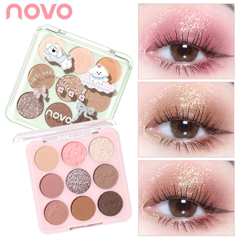 9-Color Eyeshadow Palette - Matte & Shimmer Finish,Water And Sweat Resistant, Long-Lasting Wear, Blendable, Highlight And Blush Qme