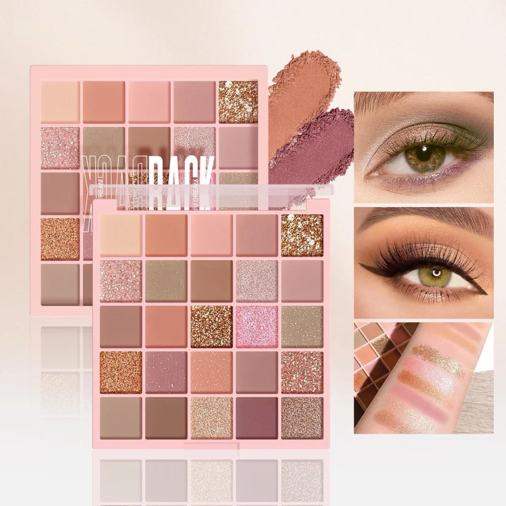 25-Color Eyeshadow Palette Matte Shimmer Neutral Browns Grays Eye Qme 02 gold series