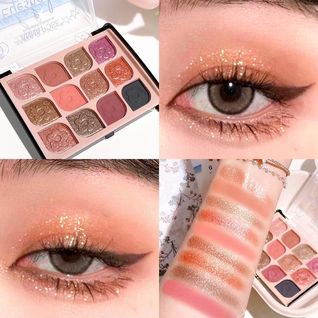 12-Color Korean Eyeshadow Palette Soft Earthy Shades Pearlescent Qme 02