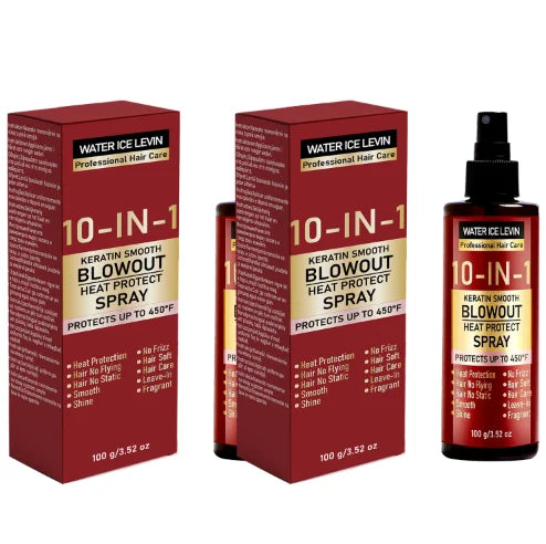 10-in-1 Keratin Heat Protect Spray, Smooth Blowout Anti-Frizz, Protects Up to 450°F with Hyaluronic Acid & Biotin Qme Leave-In