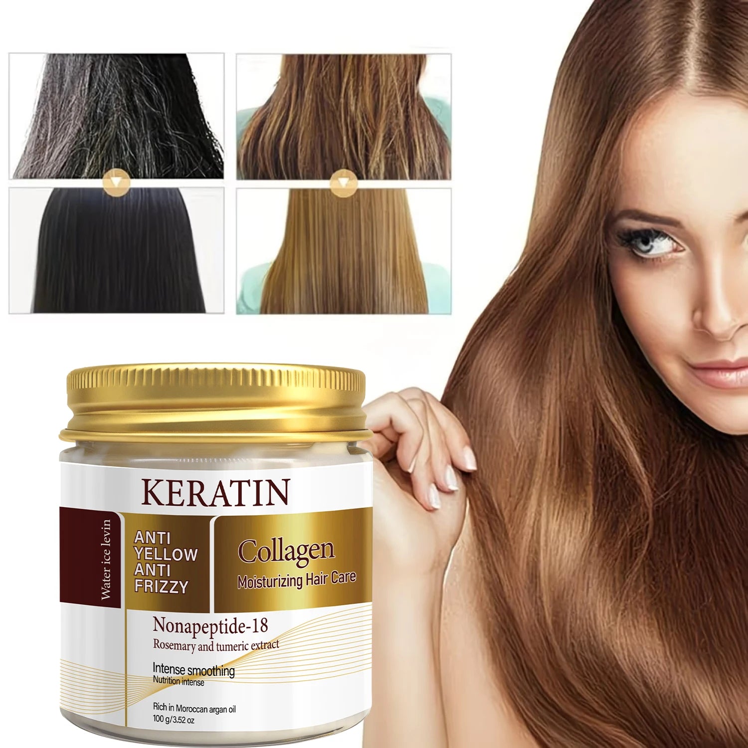 Water Ice Levin Keratin Collagen Hair Mask 100g Argan Oil Rosemary Extract Smooth Anti-Frizz Toned Brassy Hair Care Cream Qme Smoothing & Straightening
