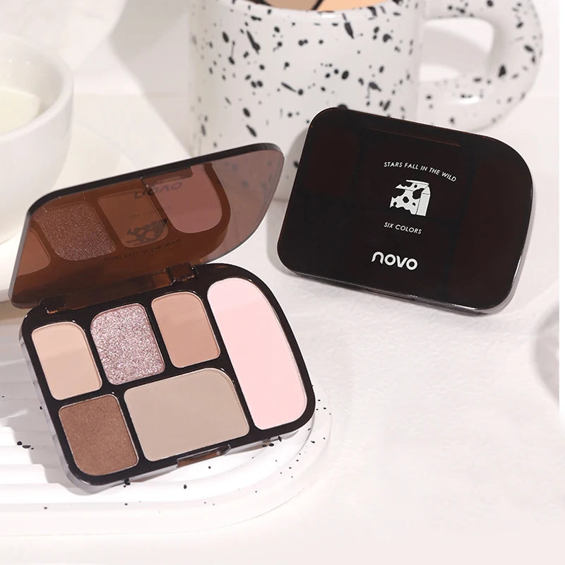 6-Color Earth Tone Eyeshadow Palette With Shimmer& Matte Finishes, Waterproof , Sweat-Resistant, Long-Wearing , Smudge-Proof Qme