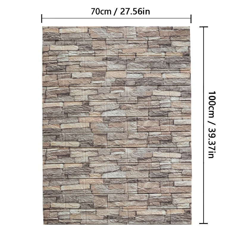 1m 3D Brick Pattern Wall Sticker Self-adhesive Panel Waterproof Qme retro-coffee 10pcs-70cmX1m