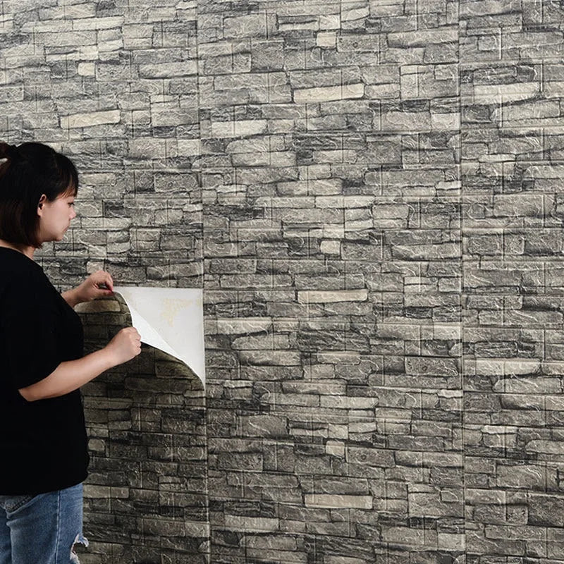 12Pcs 35*30cm High Quality 3D Foam Wall Panel Brick Retro Wallpaper Ceiling Self Adhesive Wallpanel Background Home Decoration Qme
