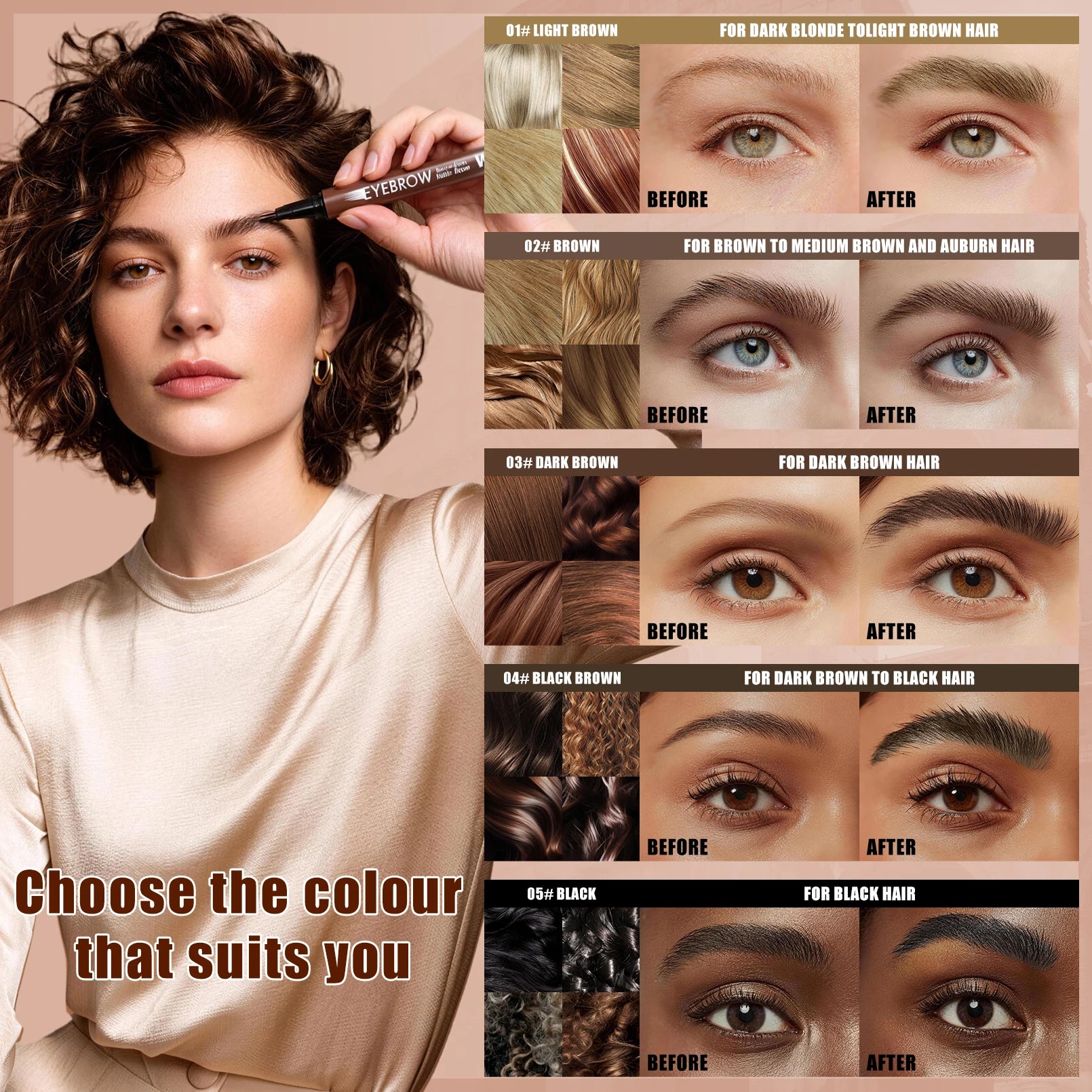 Dual-Effect Quick-Result Waterproof Eyebrow Pencil Waterproof, Long-lasting Color That Resists Smudging Natural Wild Eyebrow Qme