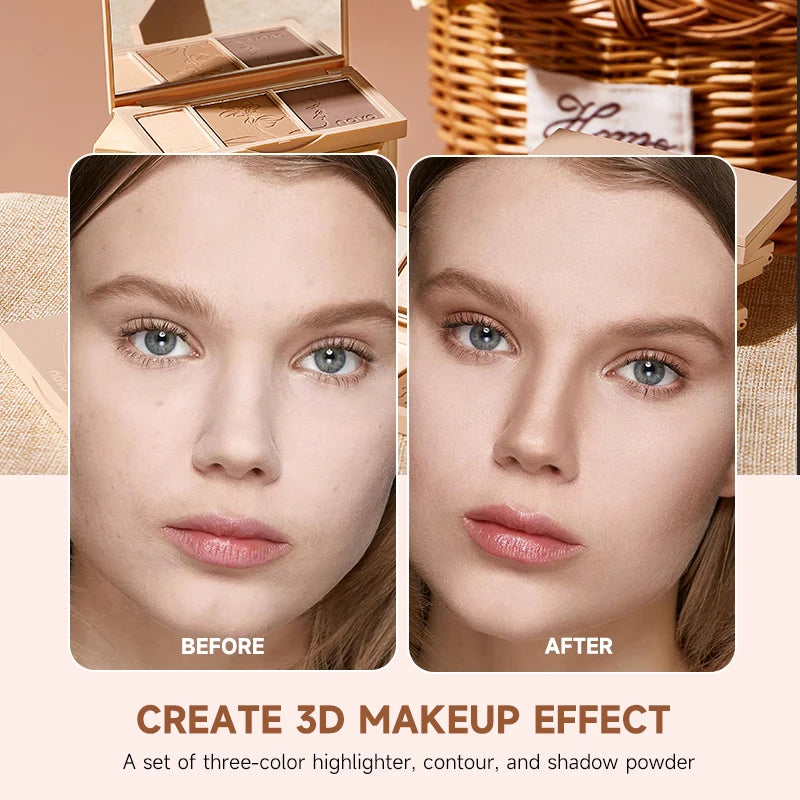 3-In-1 Contouring Powder - Easy To Blend, Highlight And Contour Palette, Ultra-Fine And Long-Lasting, Complexion-Enhancing Shade Qme