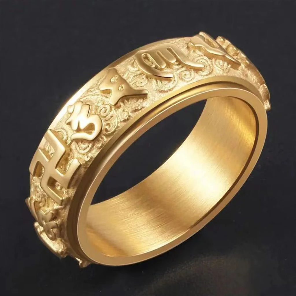 Fashion Rotatable Ring for Men Women Titanium Steel Buddhist Ring Om Mani Padme Hum Vintage Fashion Rings Men and Women Qme