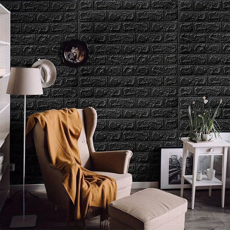 Black Brick Pattern Wallpaper Thick Waterproof and Moisture-Proof Living Room Bedroom Decorative Sticker Self-Adhesive Qme