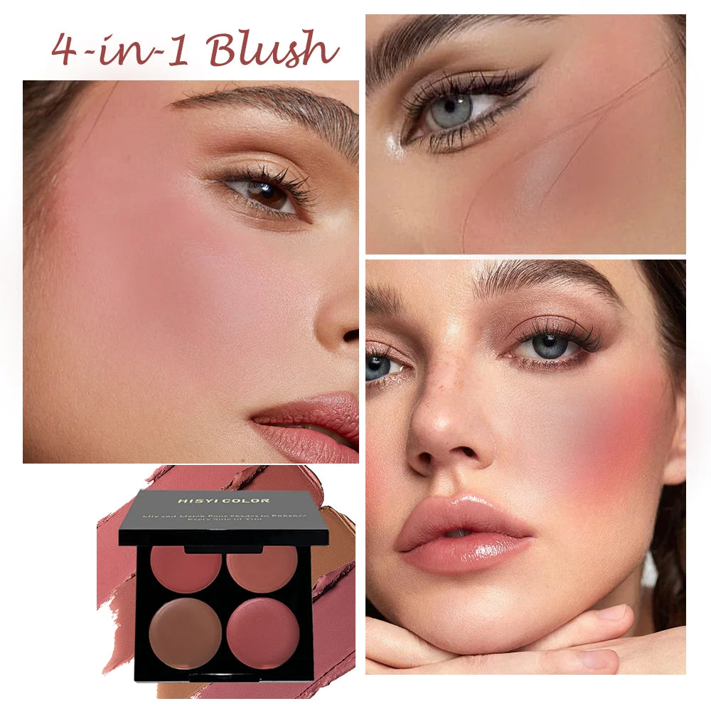 Matte Powder Blush Palette 4 Shades Vibrant Long-lasting Glow Smooth Qme
