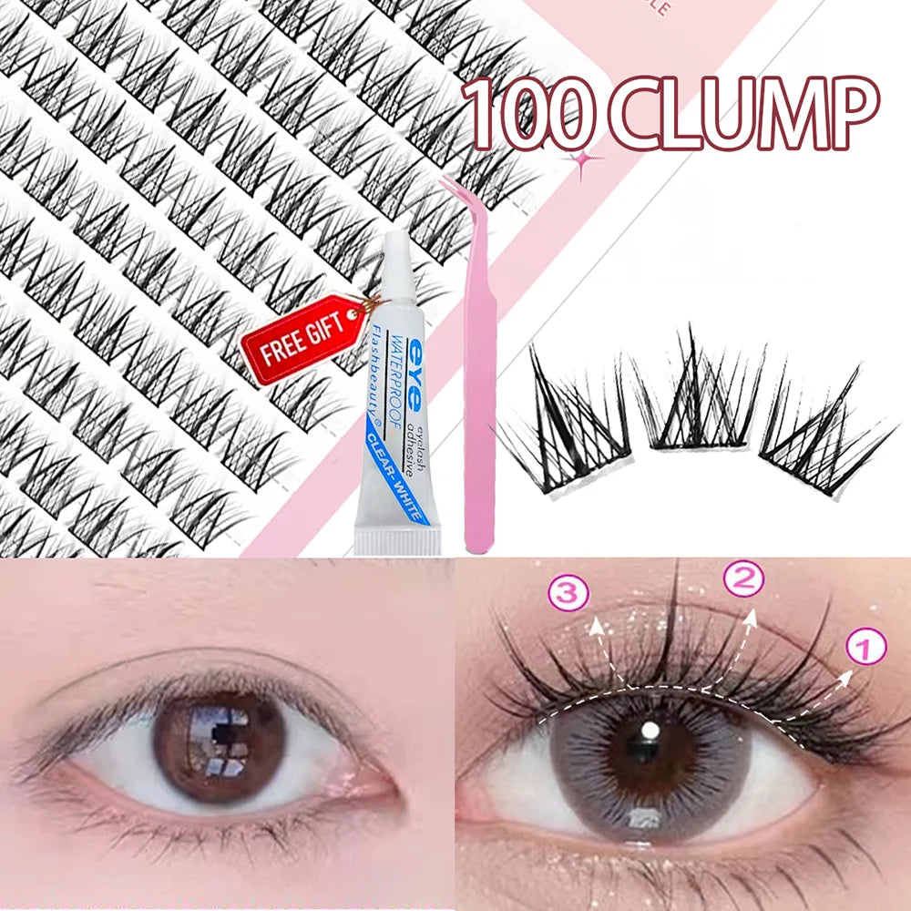 Buy1 Take 1 DIY 3D Cluster False Eyelashes Easy 3-Step Application Qme 3D beauty