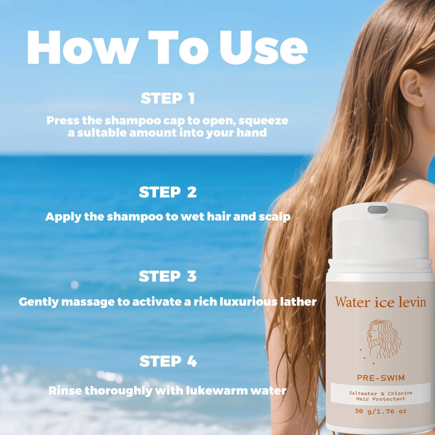 Water Ice Levin Pre-Swim Hair Protectant 50g Keratin Biotin Collagen Block Saltwater Chlorine Smooth Supple Hair Care Cream Qme