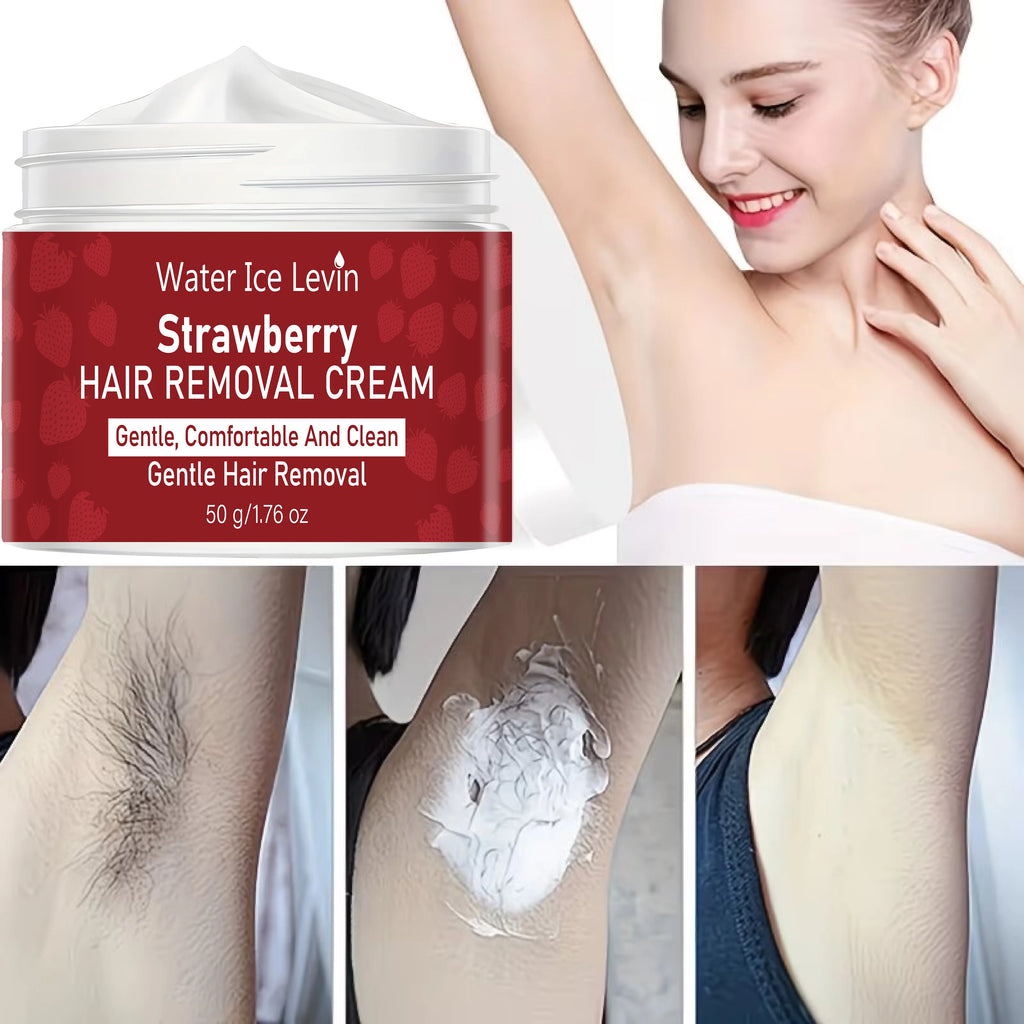 Strawberry Scent Mild Depilatory Cream Hyaluronic Acid Keratin Nourishing Gentle Comfort Whole Body Hair Removing Cream 50g Qme