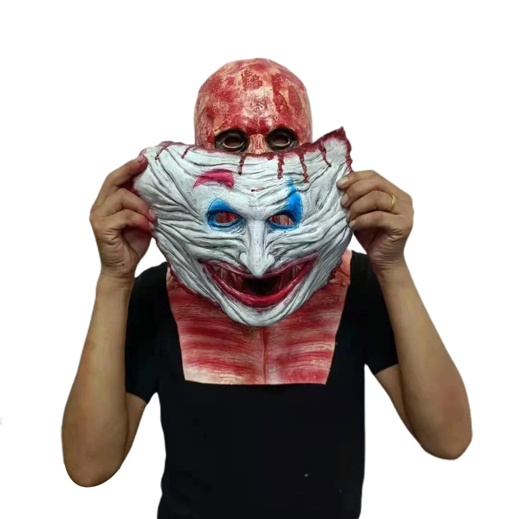 Joker Jack Clown Horror Latex Mask Double Layer Latex Skull Head Mask Movable Mouth Halloween Scary Cosplay Props Qme