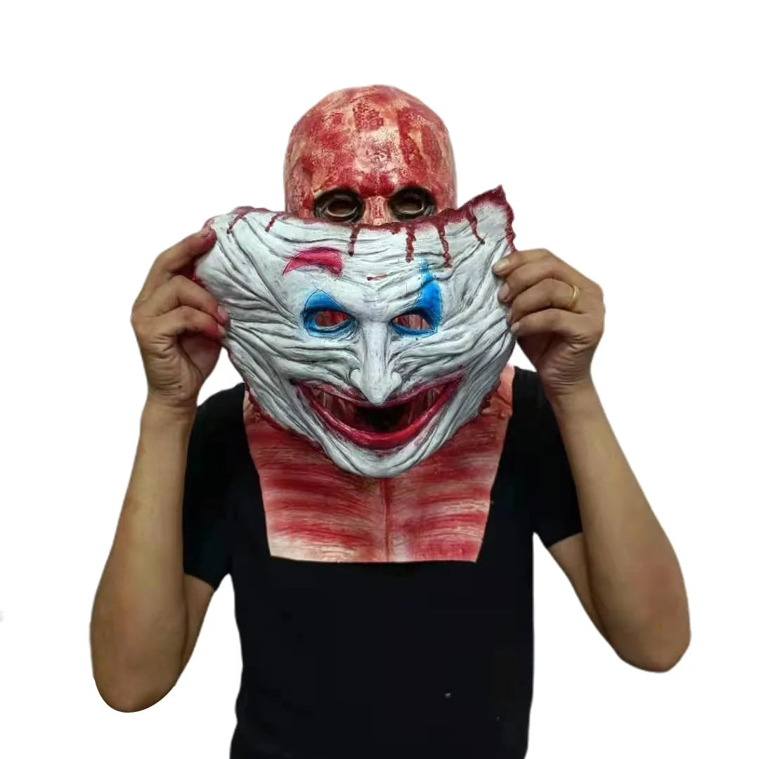 Joker Jack Clown Horror Latex Mask Double Layer Latex Skull Head Mask Movable Mouth Halloween Scary Cosplay Props Qme