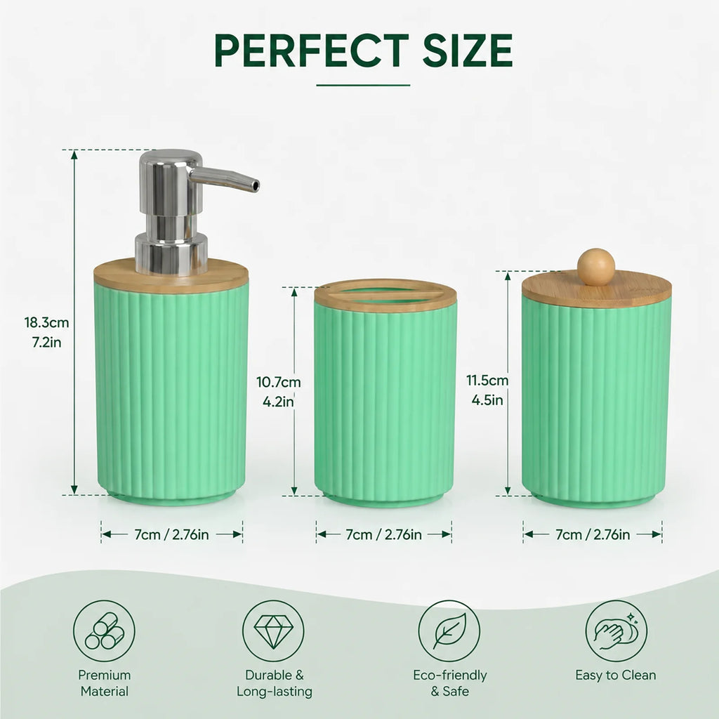 Bathoorm Accessories Set Modern Farmhouse Ribbed Bathroom Decor Set with Liquid Soap Dispenser Toothbrush Holder Cotton Swab Jar Qme