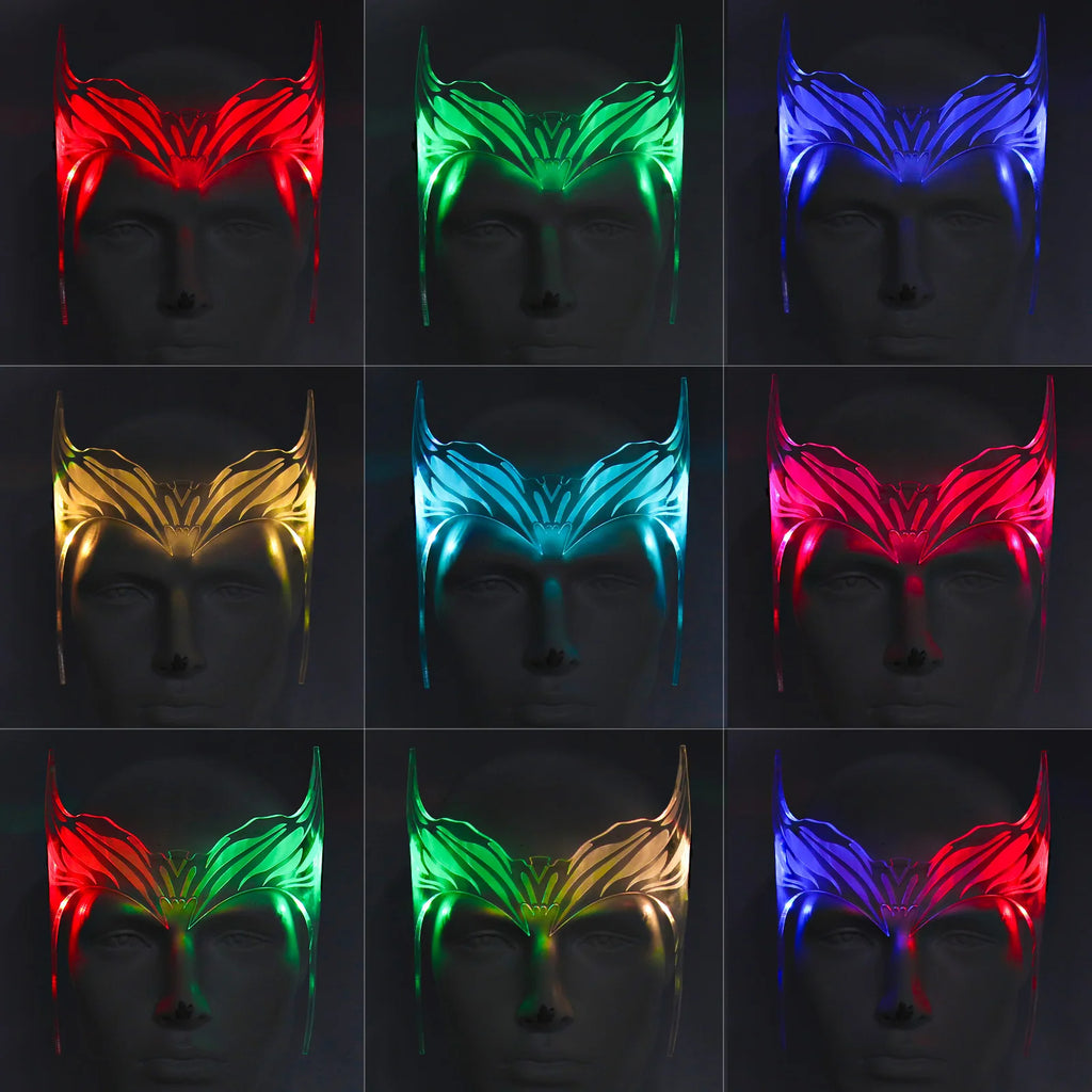 Superhero Scarlet Witch Glowing Mask Cosplay Headwear Acrylic Helmet Halloween Party festival Rave Outfit Props Accessories Qme