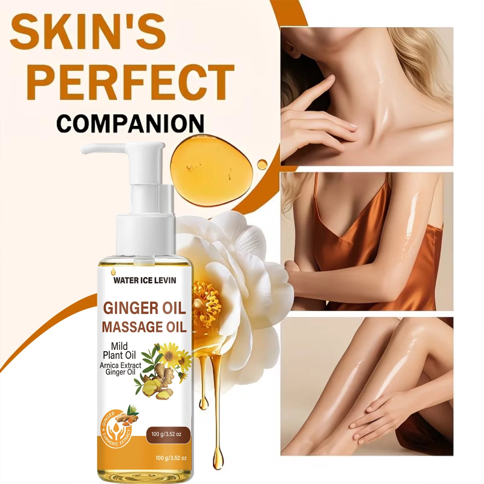 Natural Ginger Arnica Massage Oil, Hydrating Firming Plant-Based Body Care Essential Oil Qme