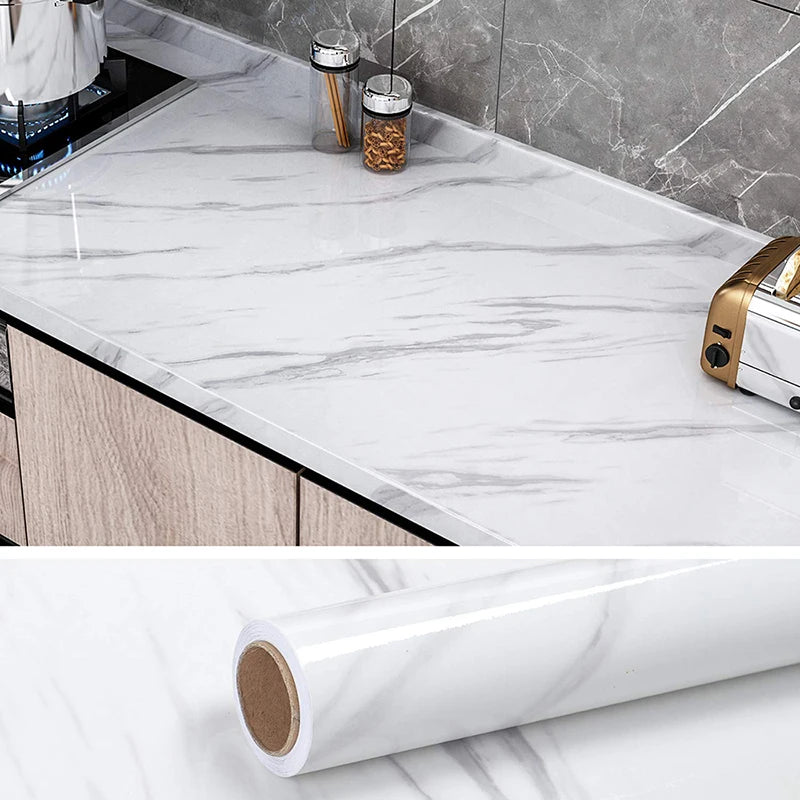 55cm waterproof oil resistant mildew proof wallpaper marble pattern self adhesive wall sticker for kitchen cabinet countertop Qme 1 55cmX5m
