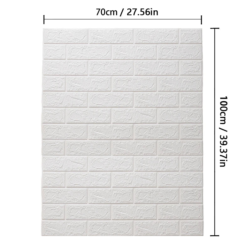 1m 3D Brick Pattern Wall Sticker Self-adhesive Panel Waterproof Qme White 1pcs-70cmX1m