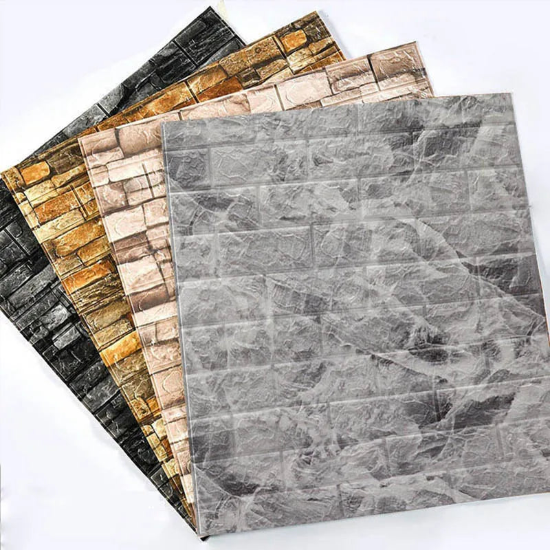 12Pcs 35*30cm High Quality 3D Foam Wall Panel Brick Retro Wallpaper Ceiling Self Adhesive Wallpanel Background Home Decoration Qme