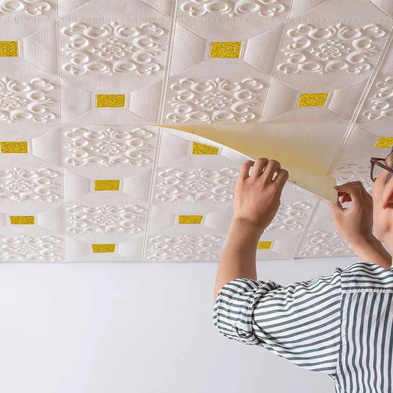 10Pcs 70x70cm Big Size Ceiling Wallpaper 3D Brick Waterproof Wall Stickers Foam Self-Adchive Wall Decoration High Quality Qme