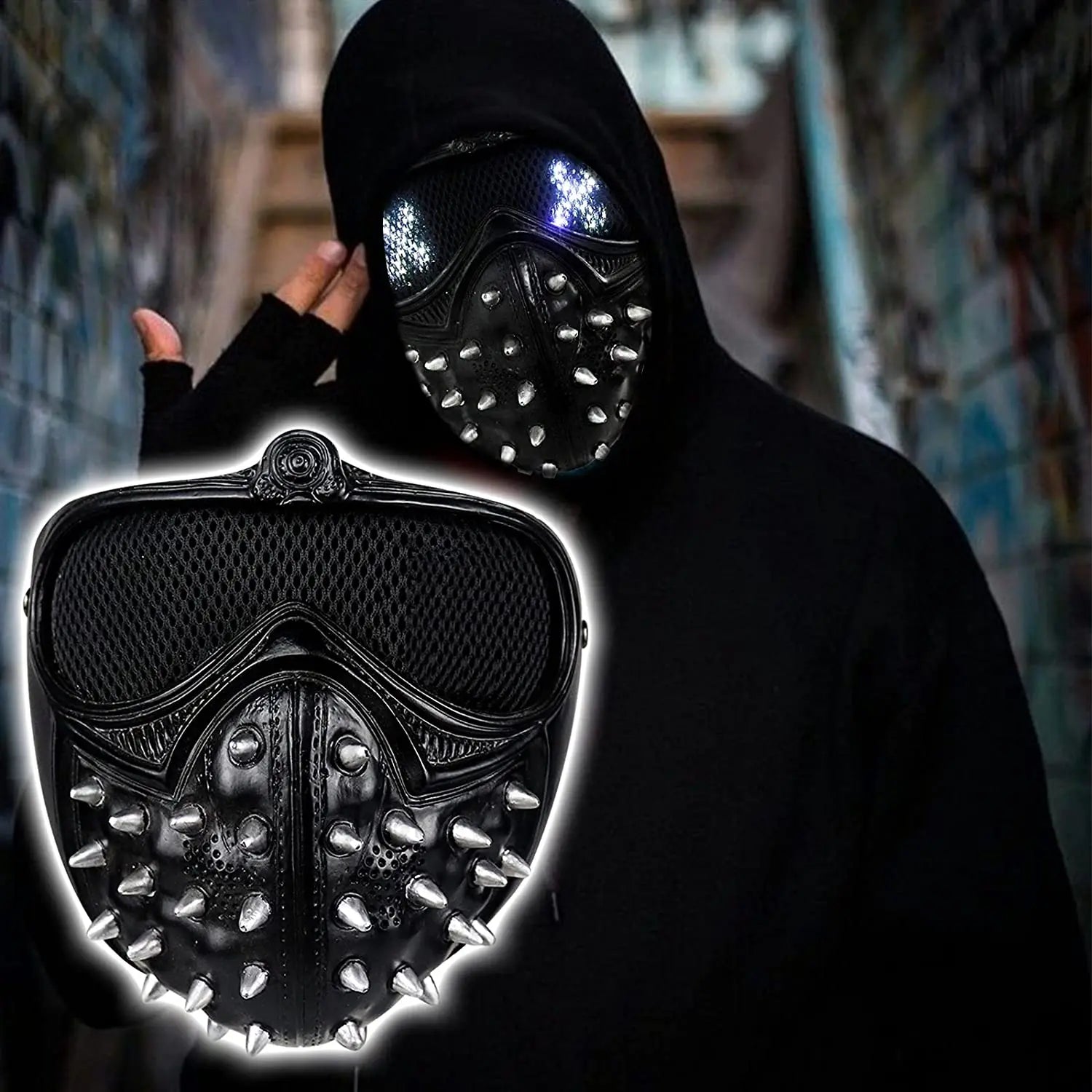 Game Watch Dogs 2 Marcus Wrench Cosplay Resin LED Mask 25 Kinds Of Led Expression Light Rivet Masks Qme