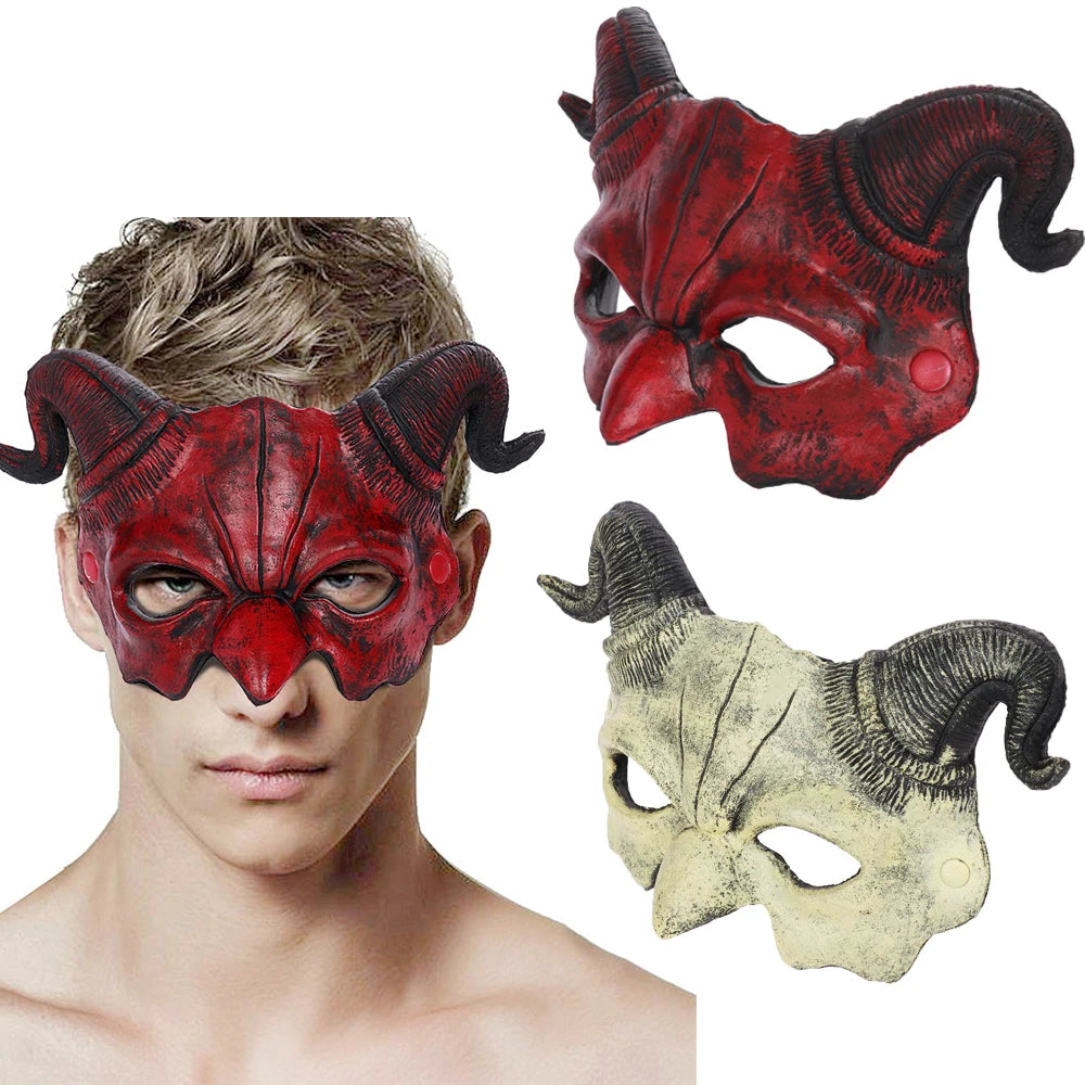 Halloween Half Face Eye Masks Horror PU Demon Masque Woman Men Halloween Carnival Party Cosplay Props Accessories Qme