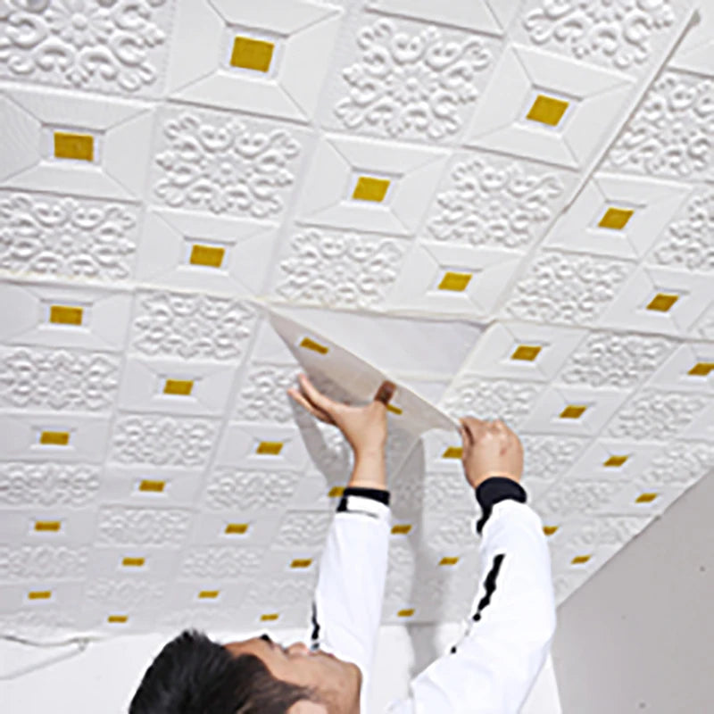 10Pcs 70x70cm Big Size Ceiling Wallpaper 3D Brick Waterproof Wall Stickers Foam Self-Adchive Wall Decoration Qme