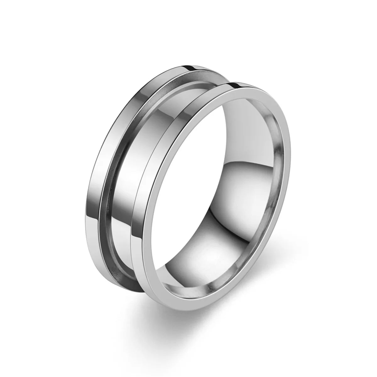 Cool Trendy Men's 8mm Black Titanium Wedding Band Rings Double Black Groove Beveled Edge Stainless Steel Engagement Ring For Men Qme 3 10