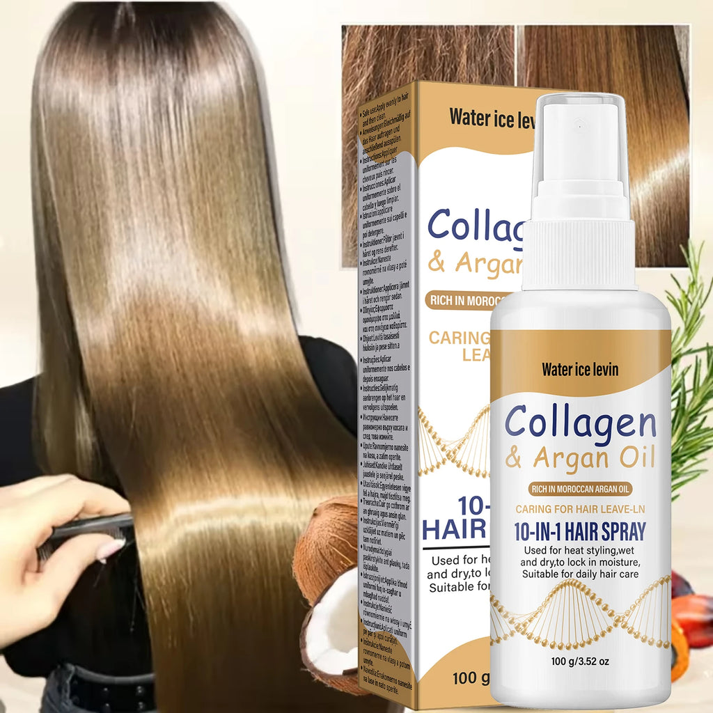 Water Ice Levin Collagen Argan Oil Leave In Hair Spray 100g Heat Protect Anti Frizz Hydrating Daily Hair Care Mist Qme