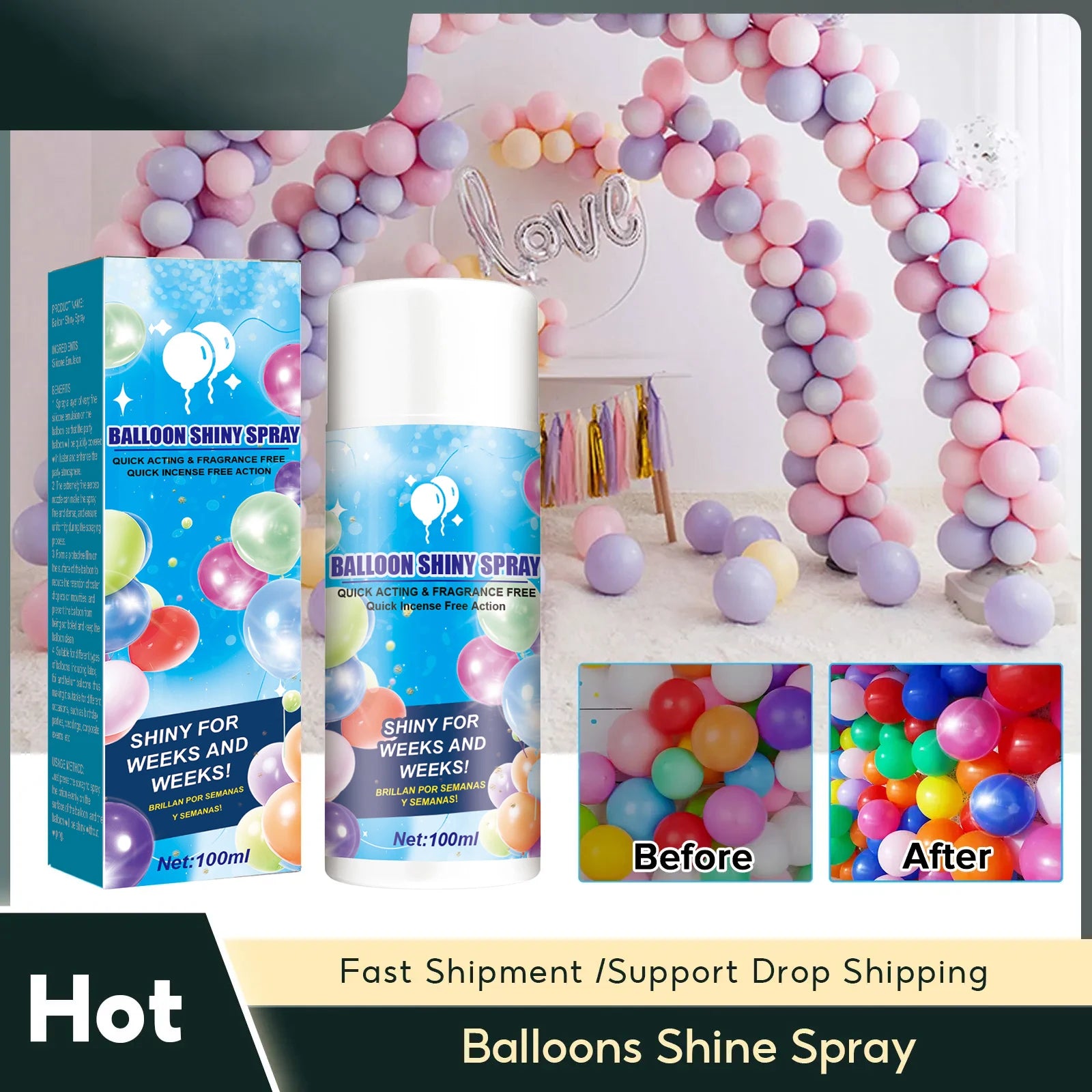 Shiny Glow Balloon Spray Balloon Brightener Fading Resistant Lasting Shine Polish Maintenance Party Enhance Balloon Precise Mist Qme