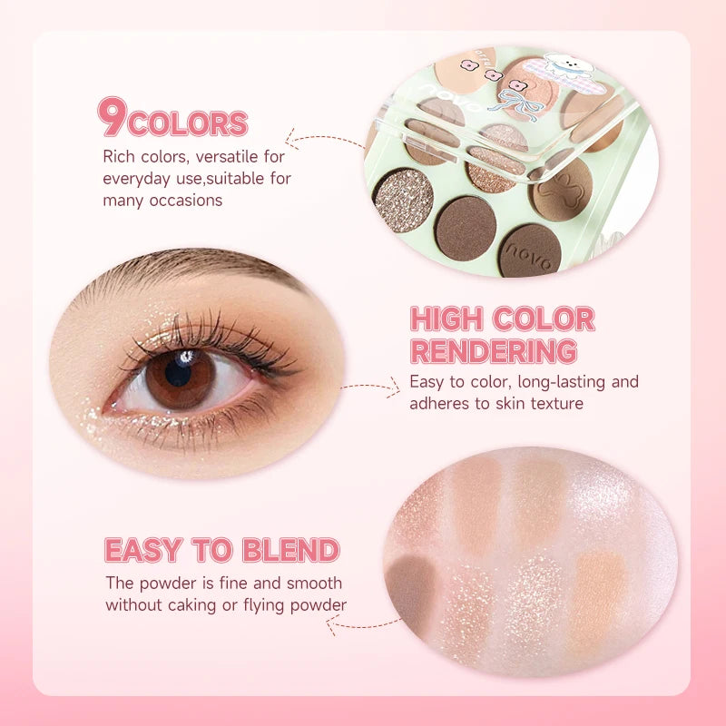 9-Color Eyeshadow Palette - Matte & Shimmer Finish,Water And Sweat Resistant, Long-Lasting Wear, Blendable, Highlight And Blush Qme