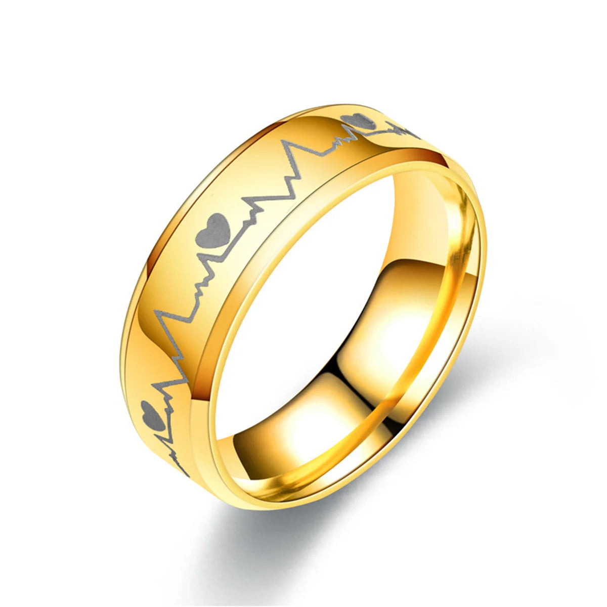 6mm Punk Rings Men/Women Titanium Steel Black Electrocardiogram Wave heartbeat Ring Fashion Jewelry Simple Style Qme jin 12