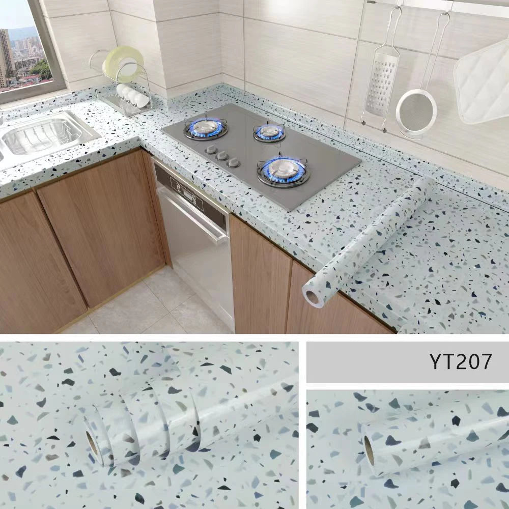 Kitchen Oil-Proof Film Stove Waterproof Moisture-Proof Self-Adhesive Wallpaper Countertop Cabinet Renovation Tile Marble Sticker Qme YT207 60cmX1m