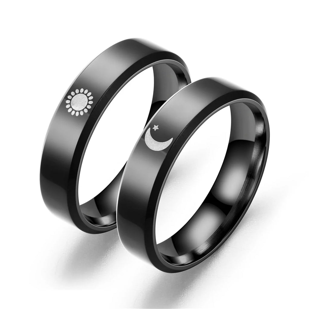 Trendy Sun Moon Couple Rings For Women Men Teens Lover's Stainless Steel Paired Couple Ring Party Wedding Fashion Jewelry Gifts Qme