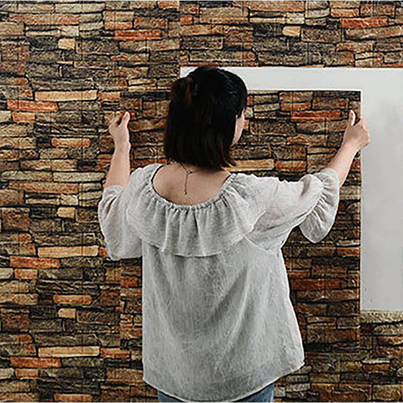 12Pcs 35*30cm High Quality 3D Foam Wall Panel Brick Retro Wallpaper Ceiling Self Adhesive Wallpanel Background Home Decoration Qme