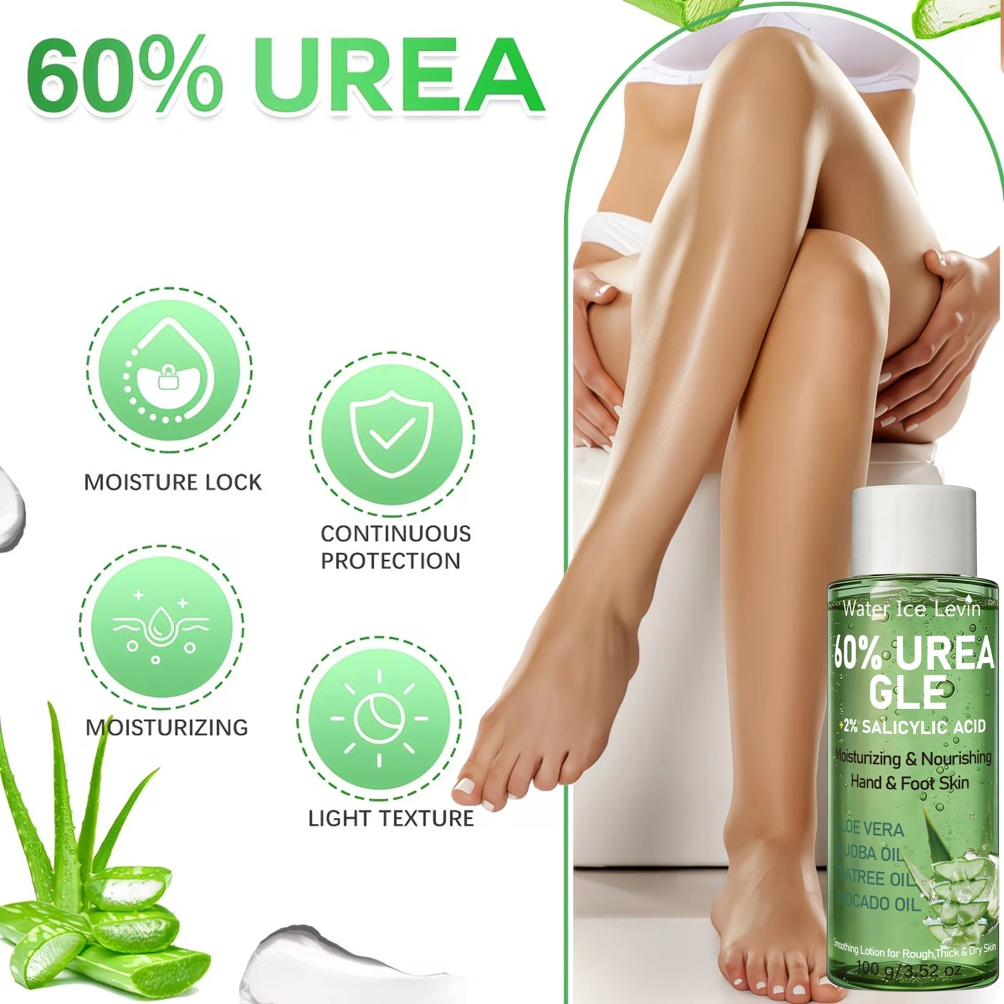 Urea Salicylic Acid Hand Foot Cream Aloe Jojoba Oil Infused Hydrating Soften Dry Cracked Rough Skin Daily Repair Gel 100g Qme