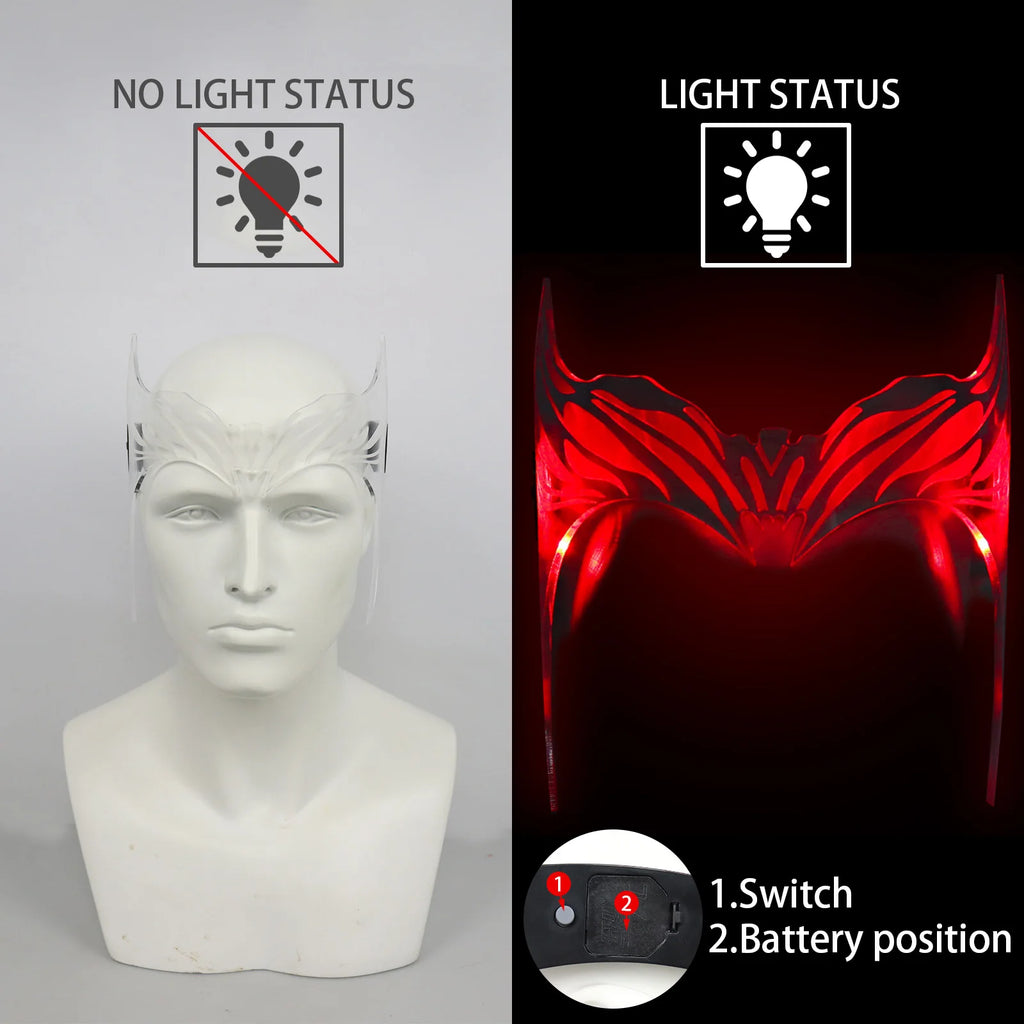 Superhero Scarlet Witch Glowing Mask Cosplay Headwear Acrylic Helmet Halloween Party festival Rave Outfit Props Accessories Qme