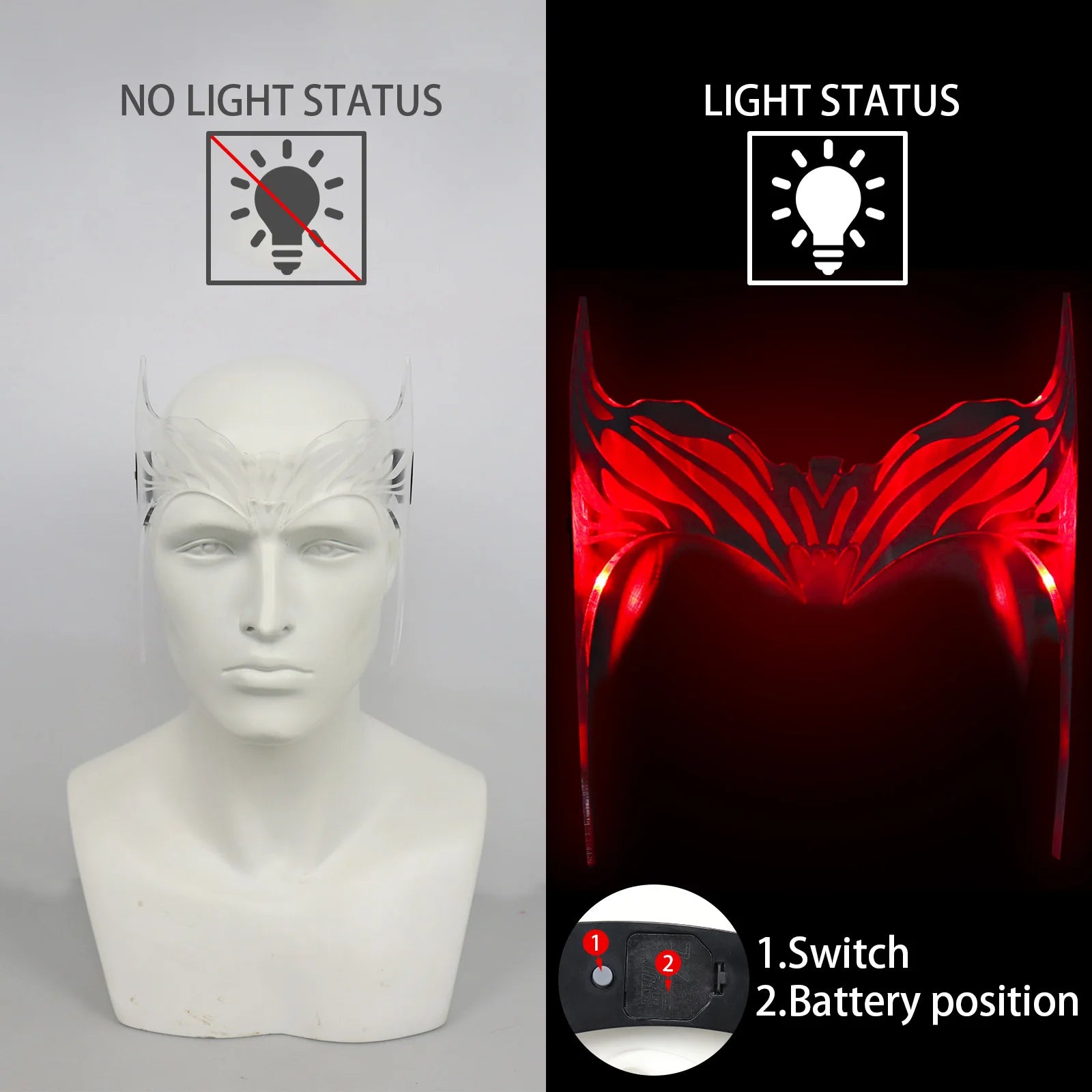 Superhero Scarlet Witch Glowing Mask Cosplay Headwear Acrylic Helmet Halloween Party festival Rave Outfit Props Accessories Qme