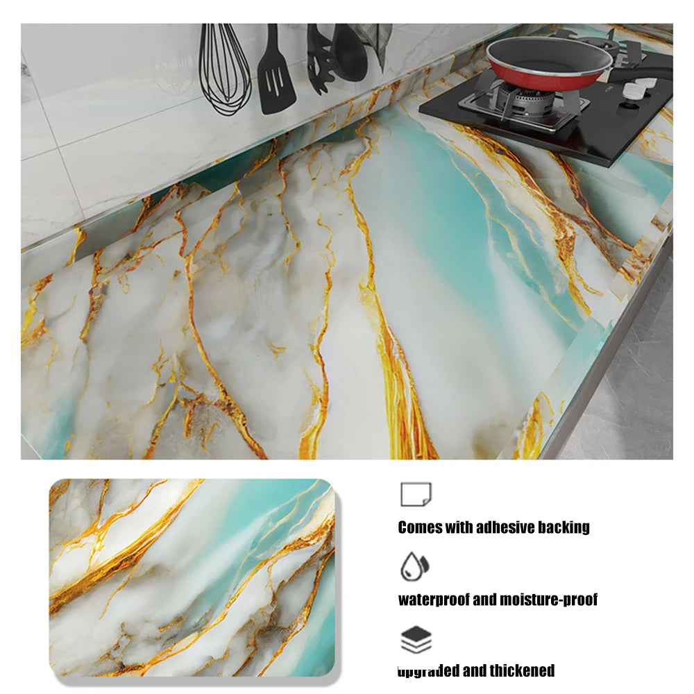 European Style Self Adhesive Wall Sticker Heat Resistant Moisture Proof Wallpaper Marble Pattern for Bedroom Living Room Kitchen Qme 6 40cmX5m